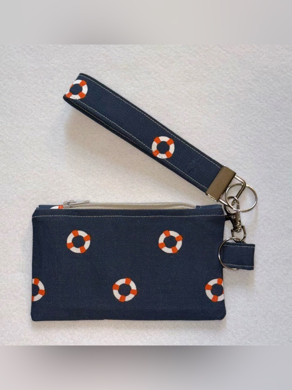 Navy Lifesaver Print Wristlet Key & Card Holder